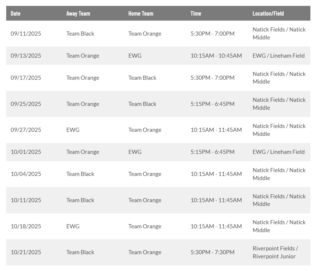 9U Division Schedule